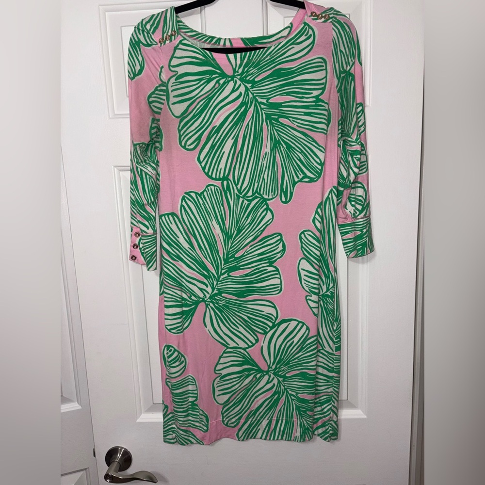 Lilly Pulitzer Pink and Green Tropical Midi Dress